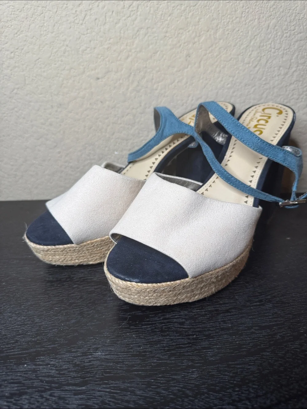 Circus by Sam Edelman Cream and Blue Espadrille Platform Sandals